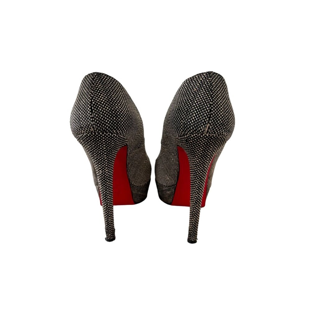CHRISTIAN LOUBOUTIN Tweed Roundtoe Platform Pumps Heels Size 37.5 - Picture 2 of 7